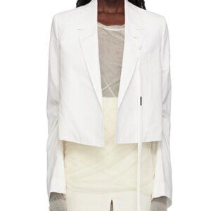 Ann Demeulemeester White Cropped Blazer Jacket With Ties "Inge"
